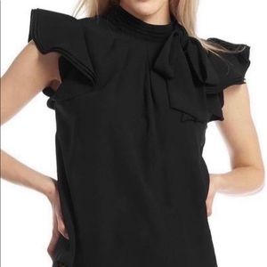 GRACIA- Neck Bow Puff Short Sleeve Top